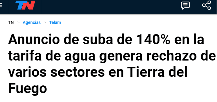 Salió en TN: La suba del 140% en la tarifa de agua llegó a los medios nacionales