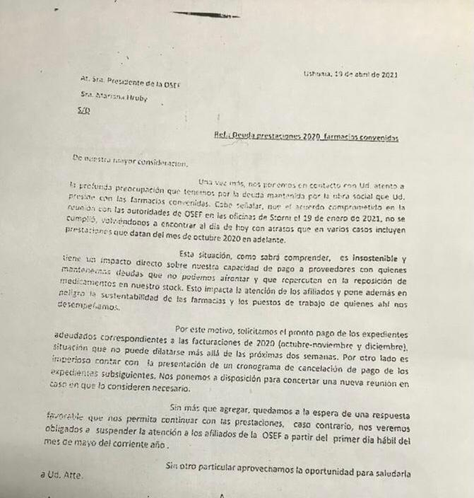 Falta de pago: Farmacias de Ushuaia suspende atención a la OSEF