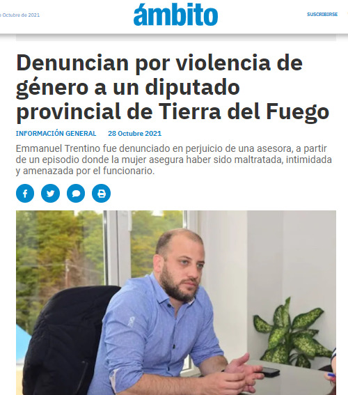 Violencia de género: la denuncia contra el Legislador Emmanuel Trentino en los medios nacionales