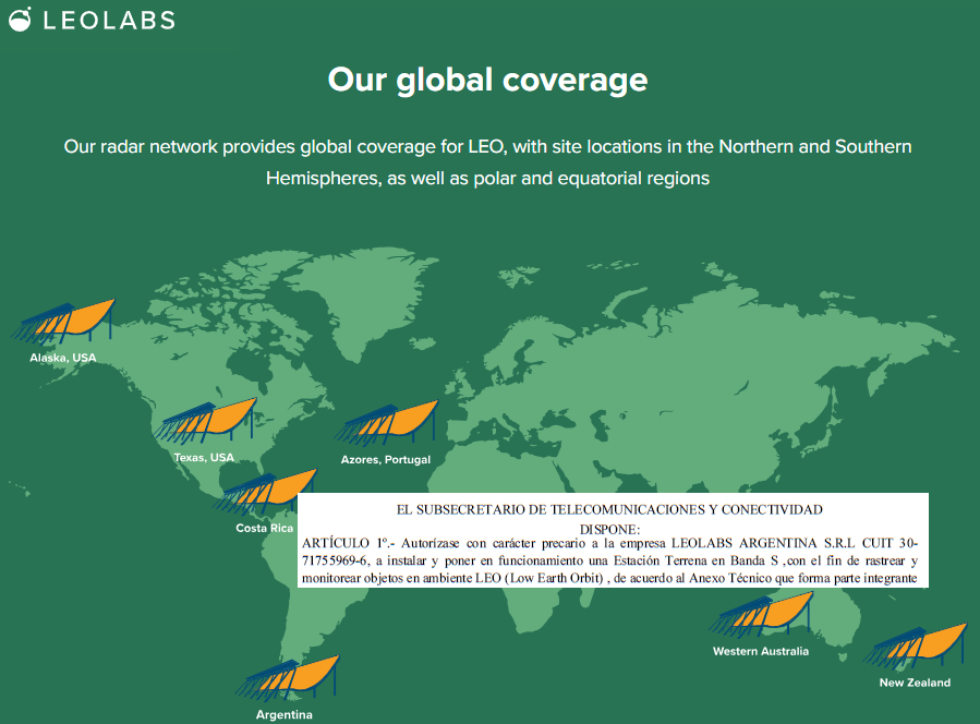 RADAR BRITÁNICO EN TDF: Leolabs Argentina obtuvo una licencia precaria para poner en funcionamiento un radar espacial satelital