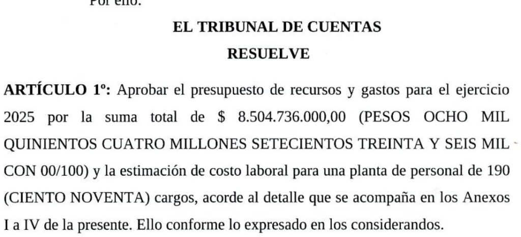 El Tribunal de Cuentas proyecta gastos por 8.500 millones de pesos