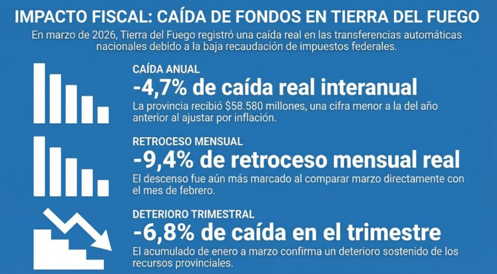 Tierra del Fuego:  las transferencias automáticas cayeron un 6,8% en el primer trimestre