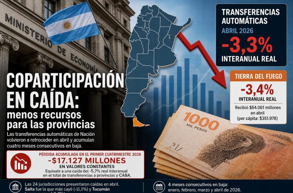 Coparticipación en caída: Tierra del Fuego pierde recursos y el ajuste ya supera el 6% en 2026
